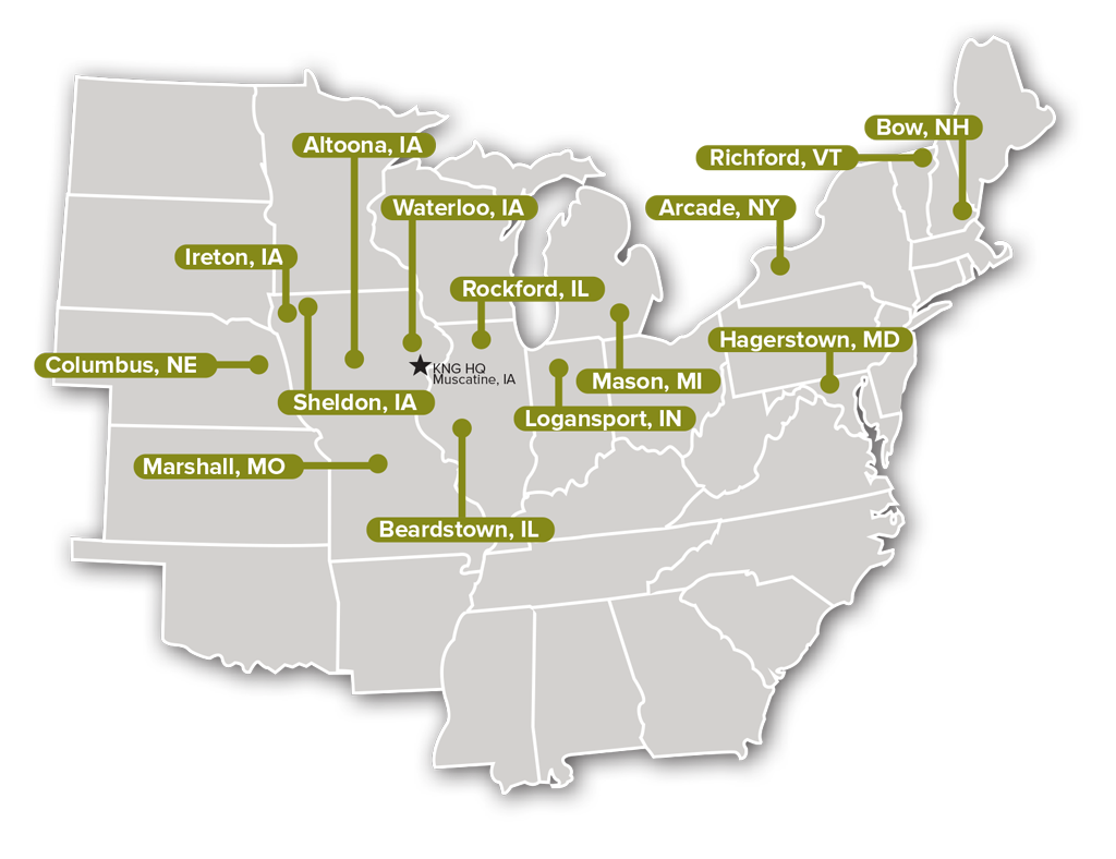 map of Kent Nutrition Group plant locations